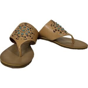 LUCKY BRAND Women’s Laser Cut and Embellished Sandals 8.5 Boho Western Neutral